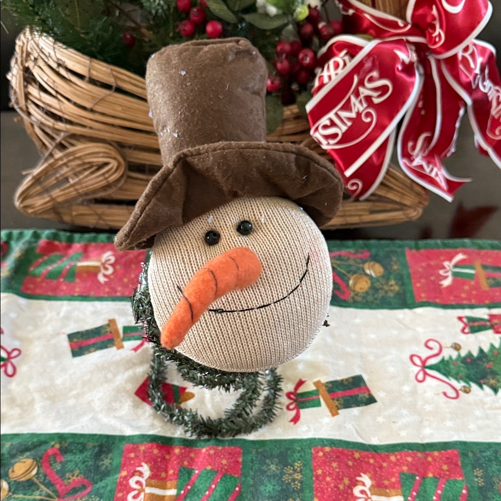 Festive Snowman Decoration/ Tree Topper with Brown Hat